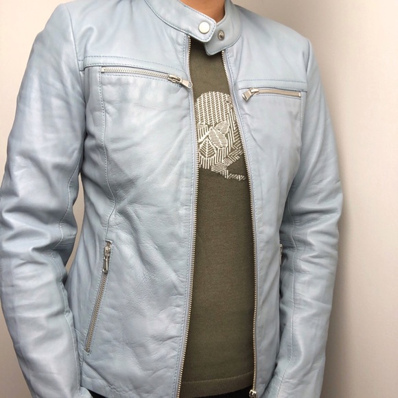 Danier Jackets & Blazers - DANIER Blue 100% Genuine Leather Moto jacket XXS